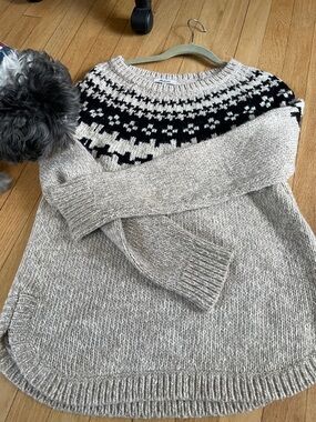 Madewell Beige and Black Fair Isle Crewneck Sweater